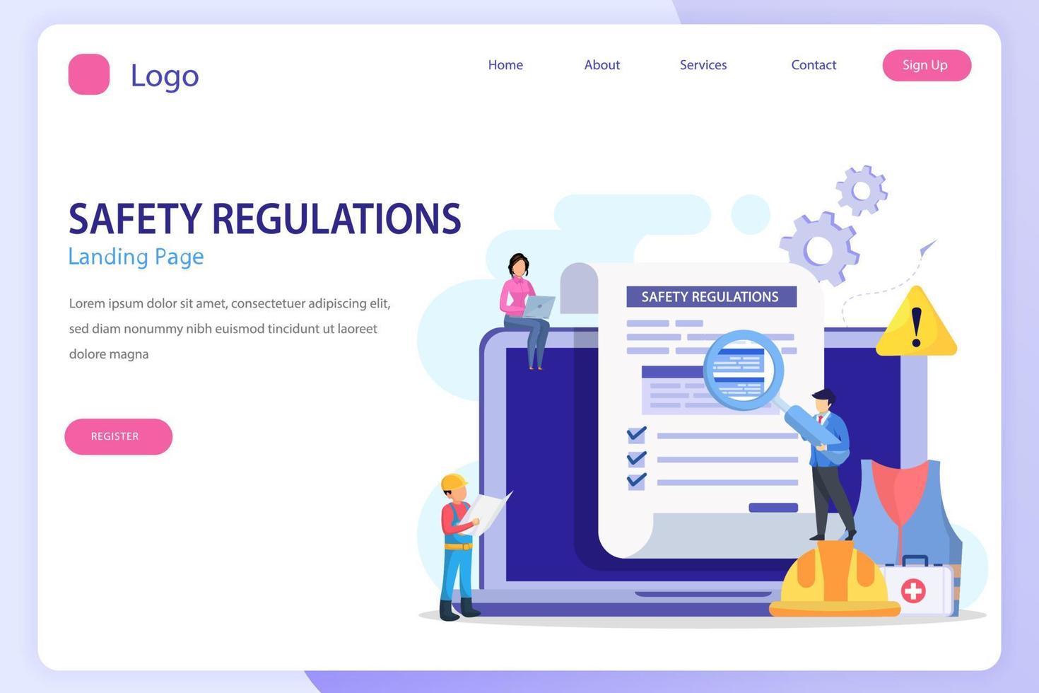 Safety regulation concept. OSHA landing page website flat vector template