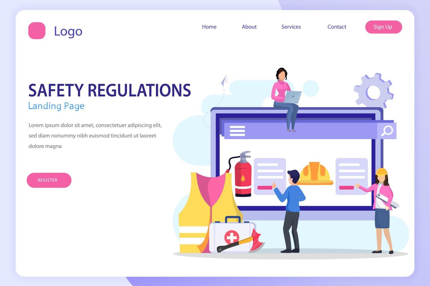 Safety regulation concept. OSHA landing page website flat vector template