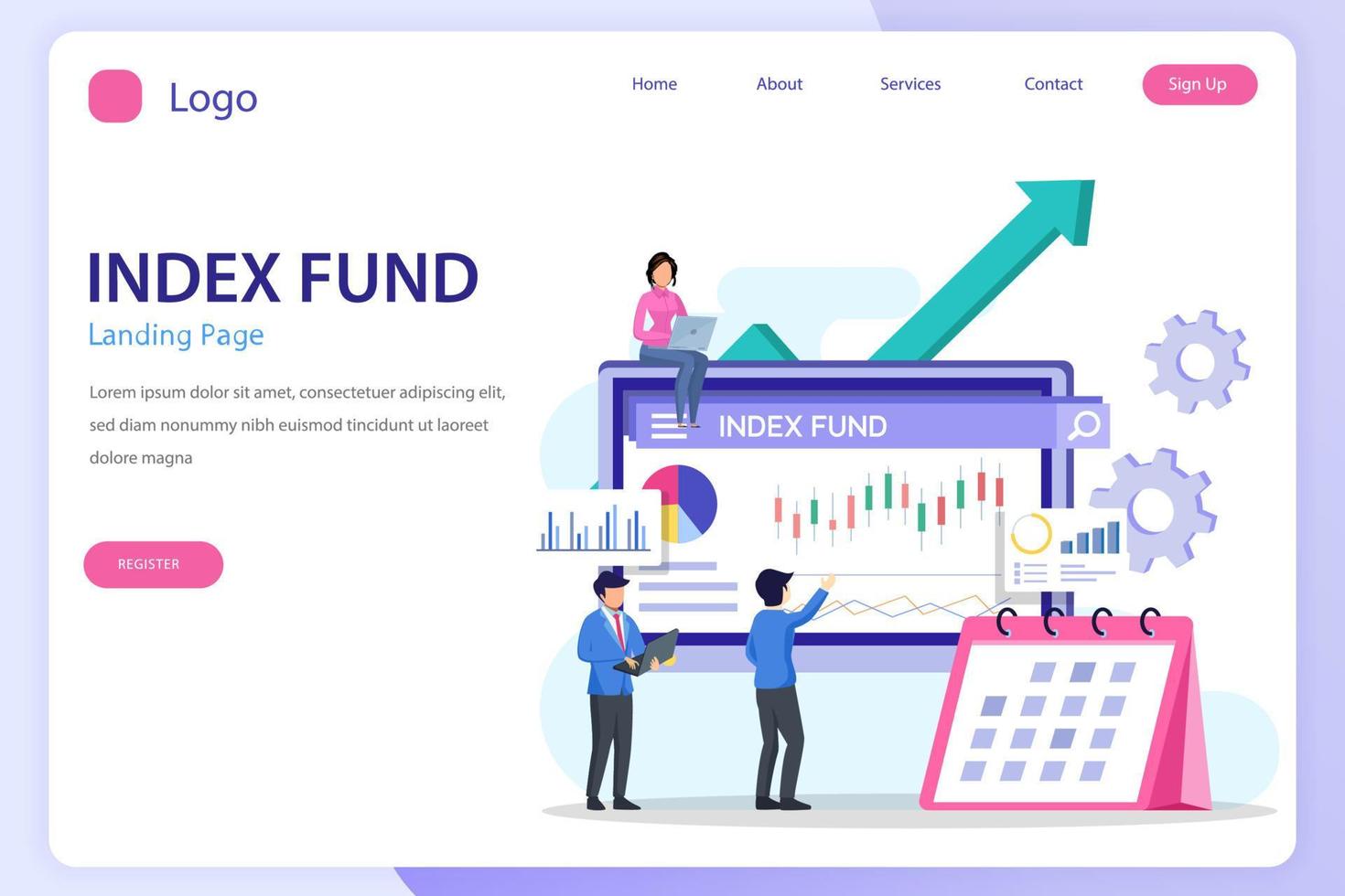 Index fund concept landing page website flat vector template