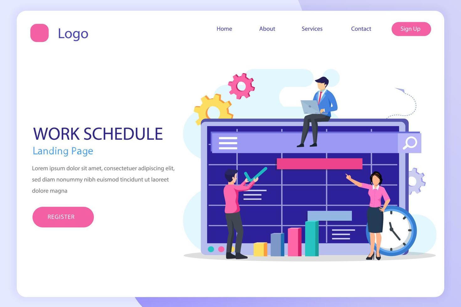 Work Schedule landing page website flat vector template