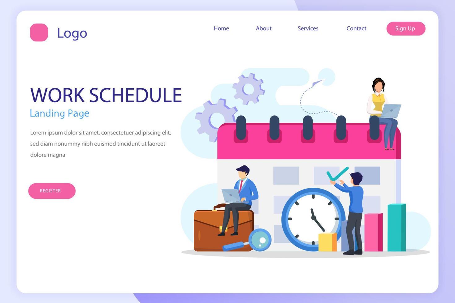 Work Schedule landing page website flat vector template