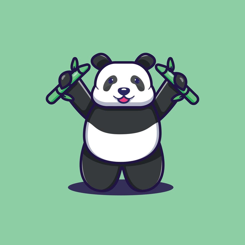 diseño de ilustración vectorial de un lindo panda sosteniendo un bambú vector