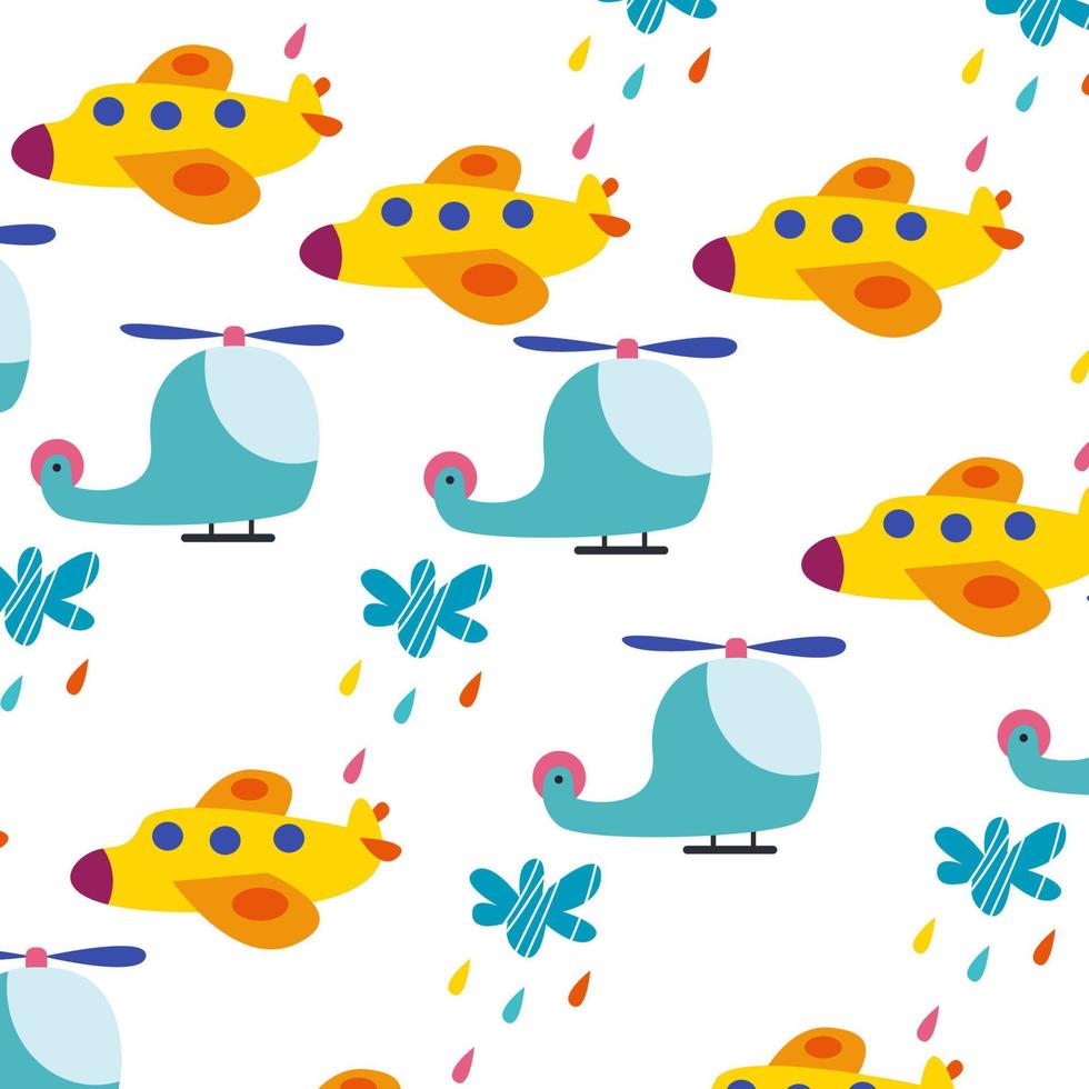 Seamless pattern with cute planes and helicopters perfect for wrapping paper vector