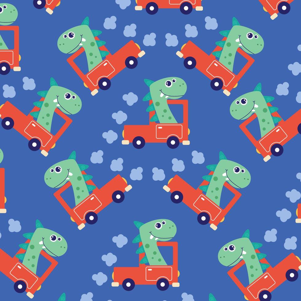 Seamless pattern with cute dinosaur animals suitable for kids clothes vector