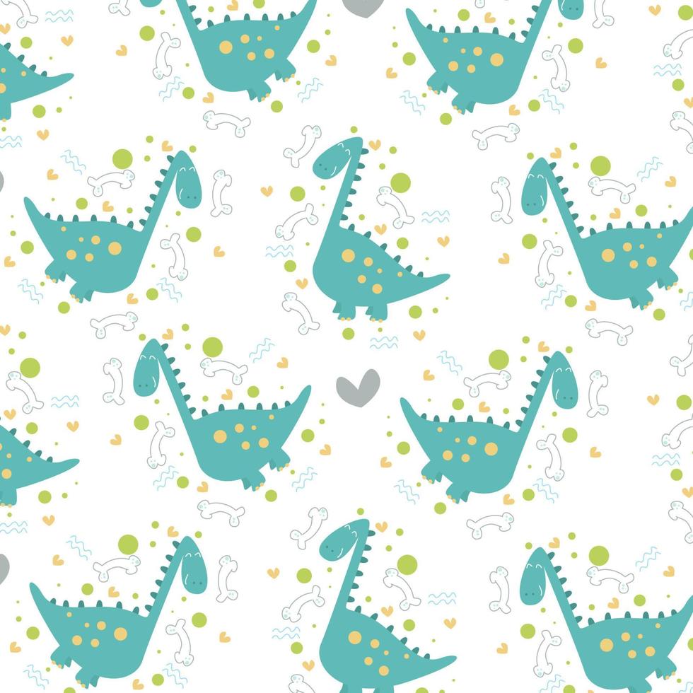 Seamless pattern with cute dinosaur animals suitable for kids clothes vector