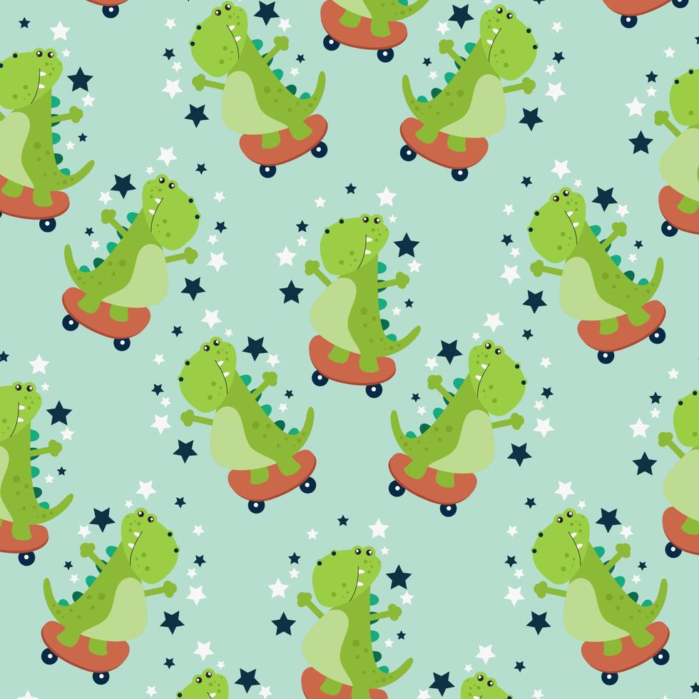 Seamless pattern with cute dinosaur animals suitable for kids clothes vector