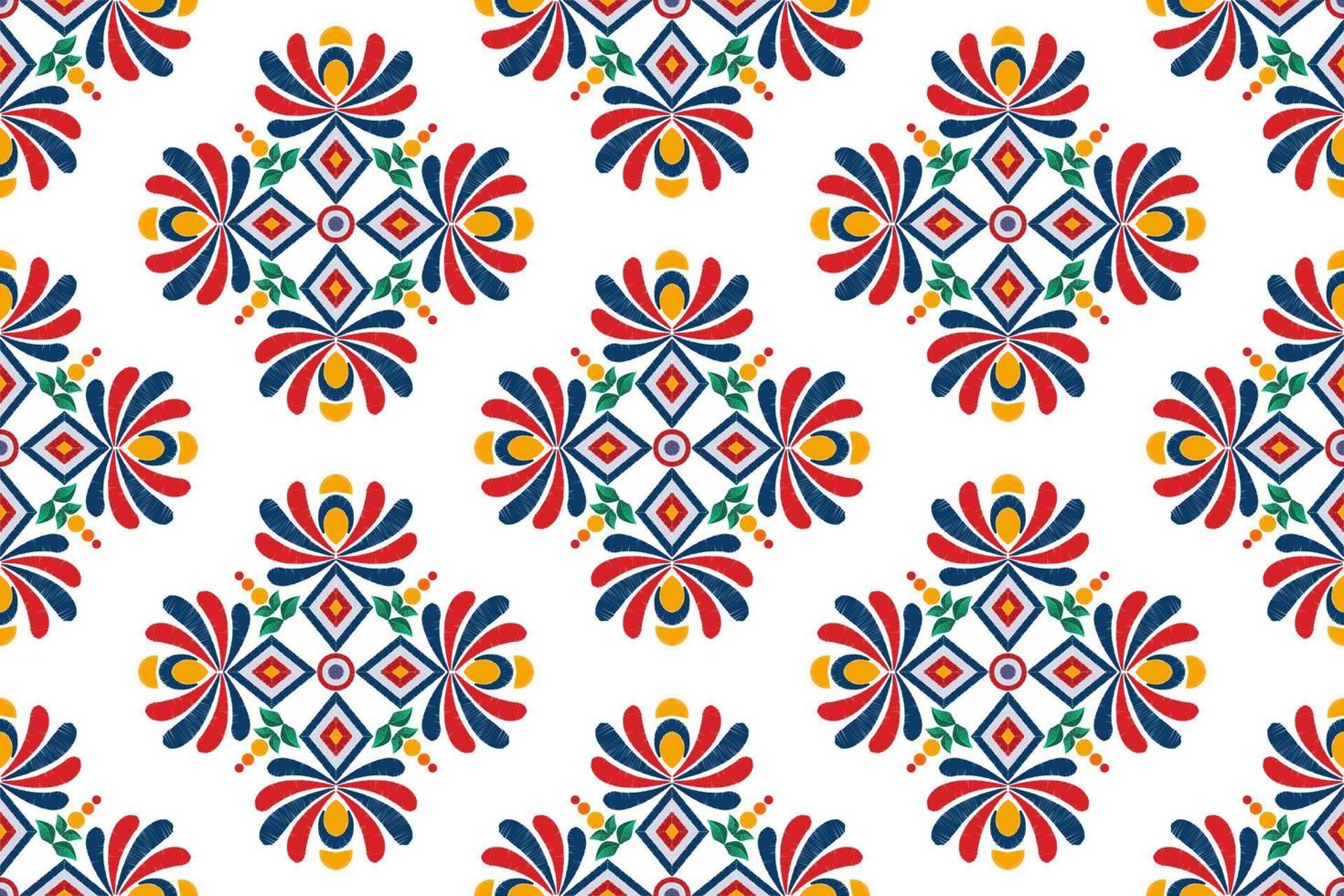 Ikat ethnic seamless pattern decoration design. Aztec fabric carpet boho mandalas textile decor wallpaper. Tribal native motif flower ornaments traditional embroidery vector illustrated background