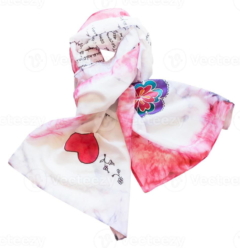 knotted silk scarf with red heart isolated photo