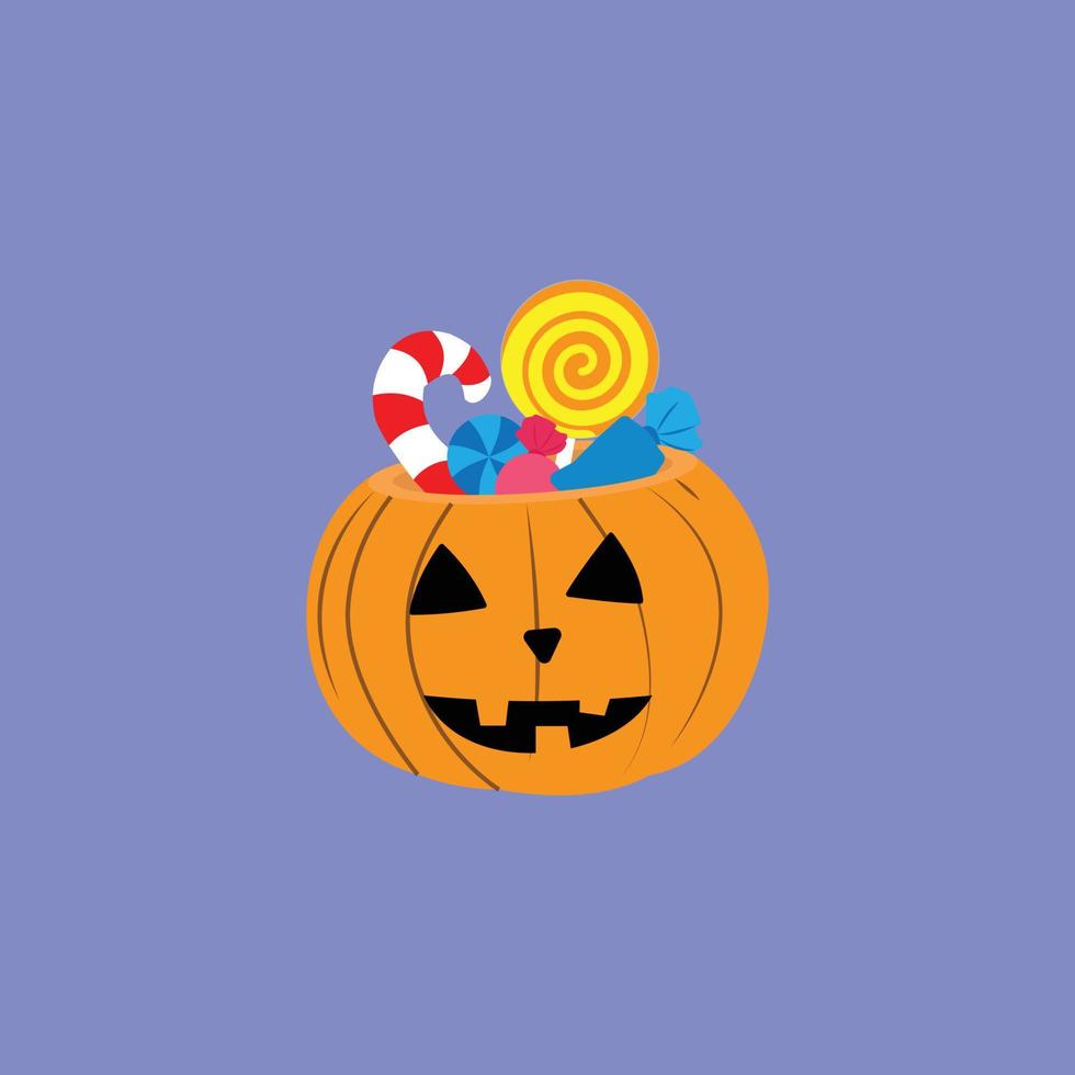 pumpkin filled with candy for halloween party vector