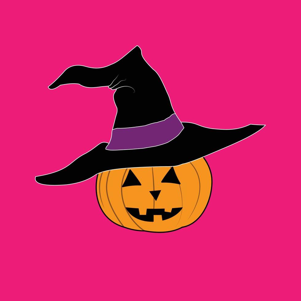 calabaza de halloween con sombrero de bruja vector