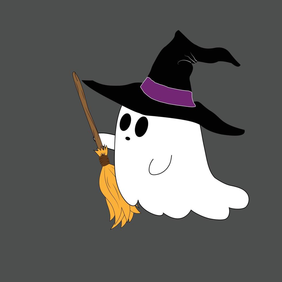 halloween cartoon spooky ghost wearing witch hat vector