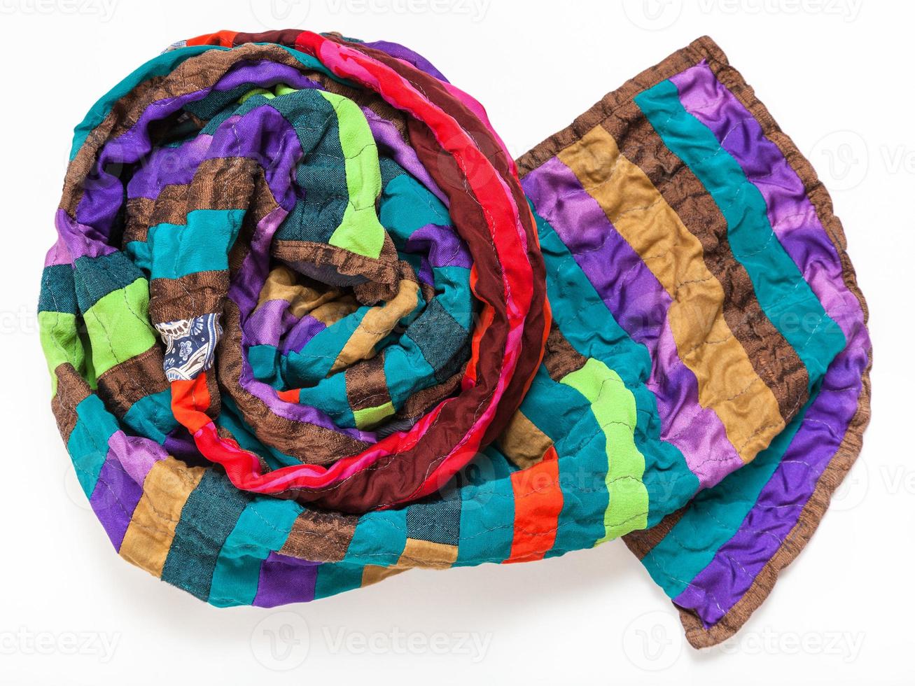 rolled stitched patchwork scarf from silk bands photo