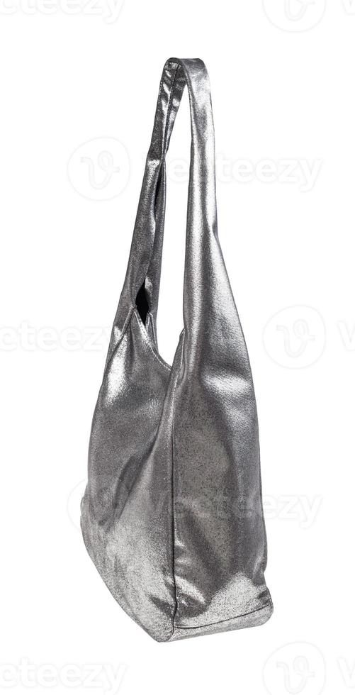 side view of handbag handmade from silver leather photo
