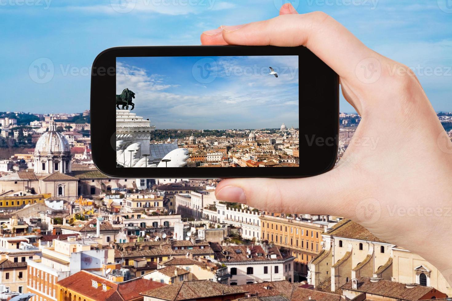 tourist photographs Rome city skyline photo