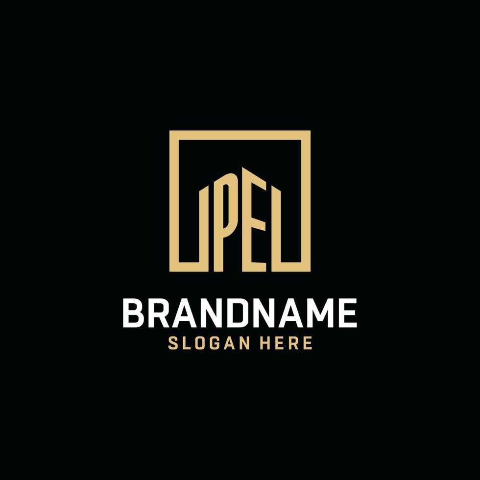 PE initial monogram logo design with square shape design ideas vector