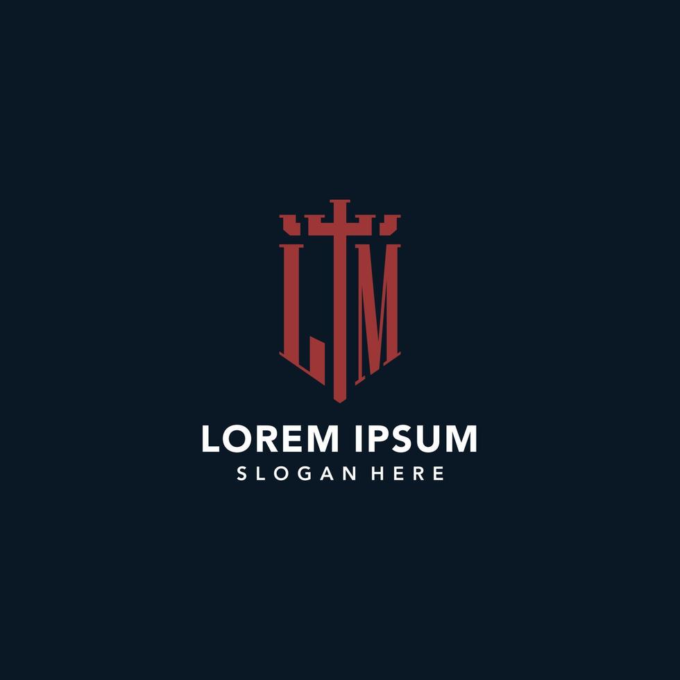 LM initial monogram logos with sword and shield shape design vector