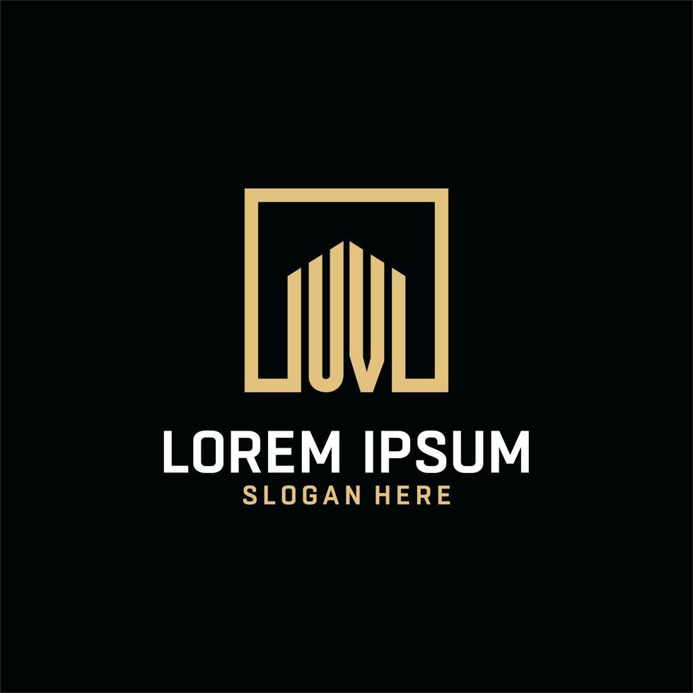UV initial monogram logo design with square shape design ideas vector
