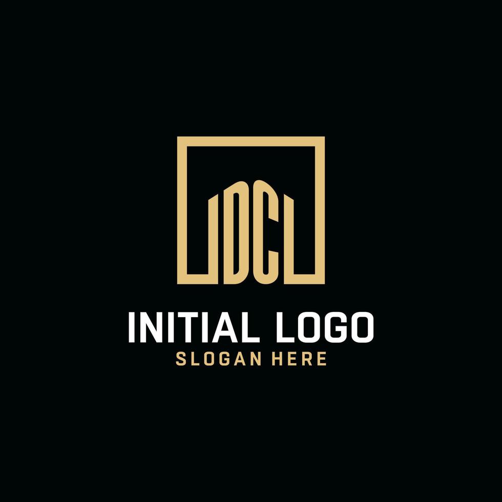 DC initial monogram logo design with square shape design ideas vector