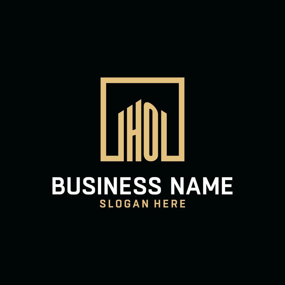 HO initial monogram logo design with square shape design ideas vector