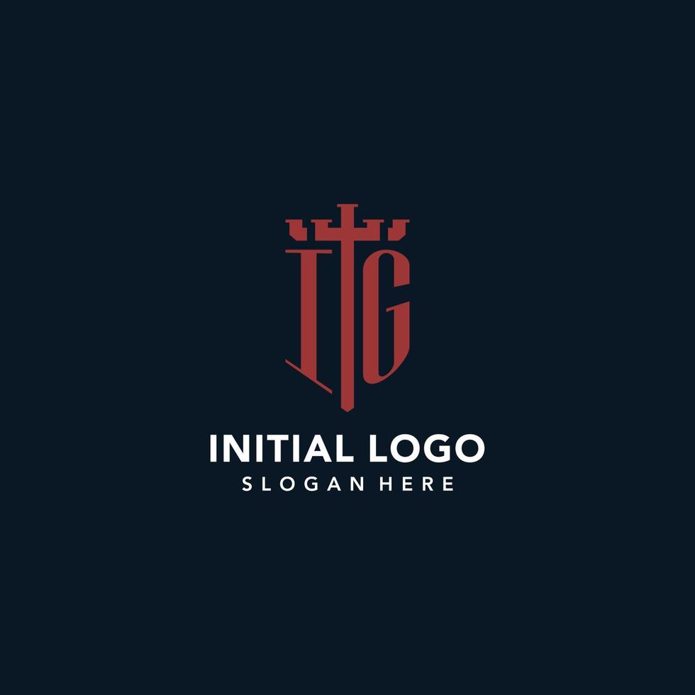 logotipos de monograma inicial ig con diseño de forma de espada y escudo vector