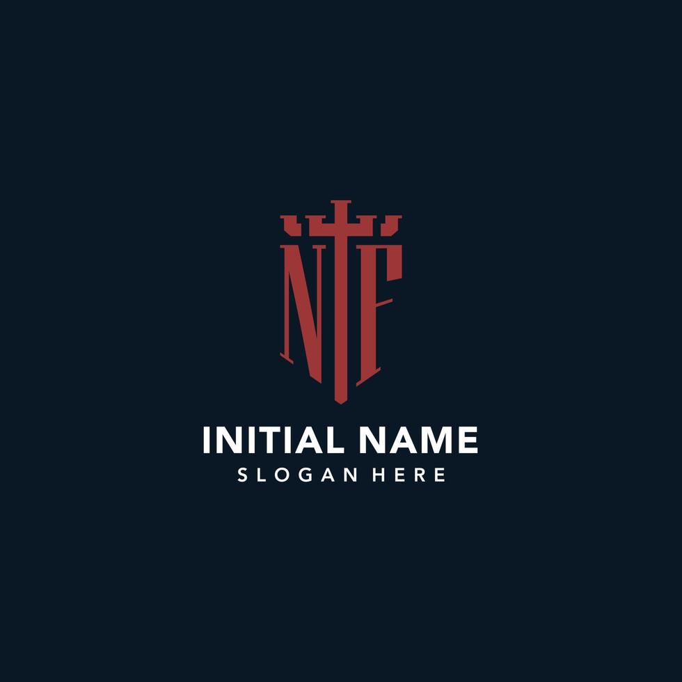 NF initial monogram logos with sword and shield shape design vector