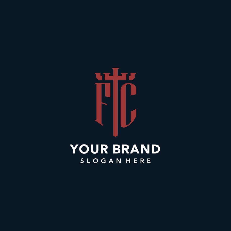 logotipos de monograma inicial fc con diseño de forma de espada y escudo vector