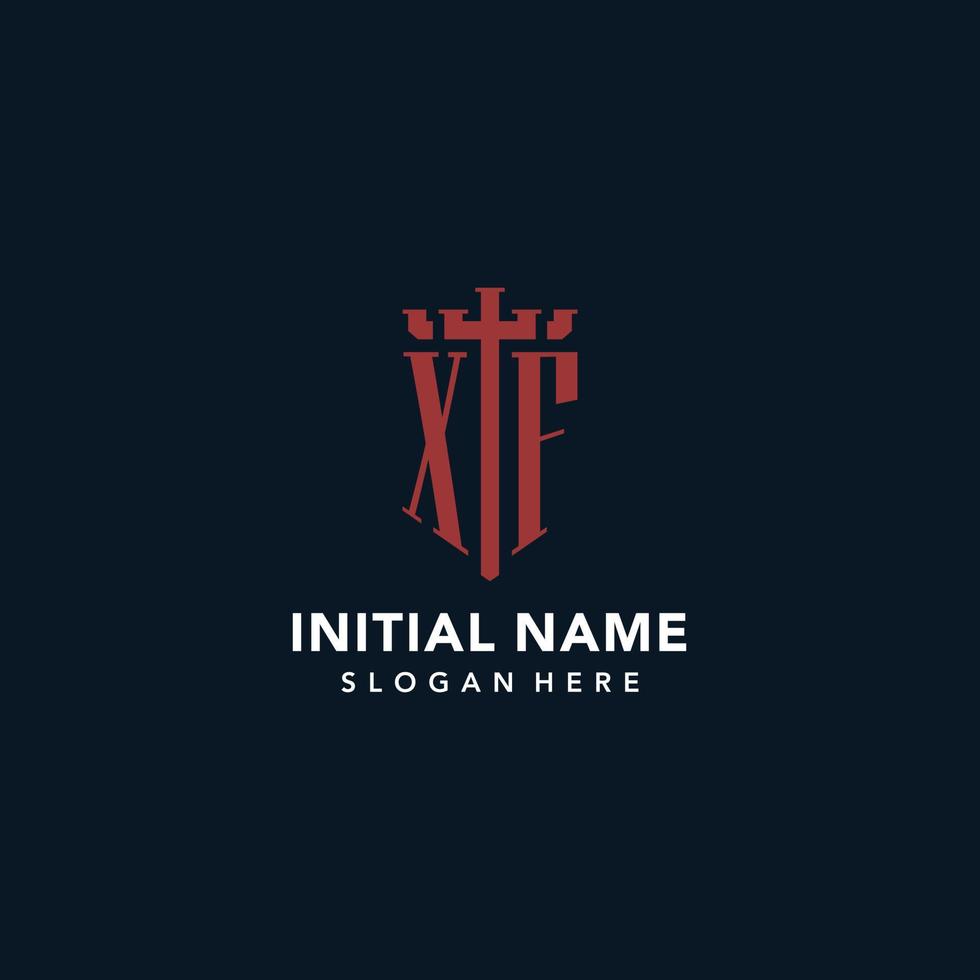 XF initial monogram logos with sword and shield shape design vector