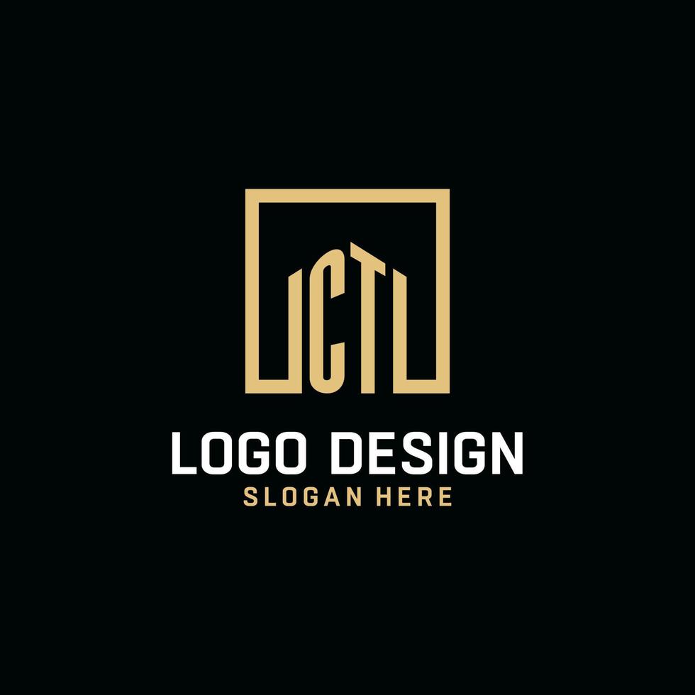 CT initial monogram logo design with square shape design ideas vector