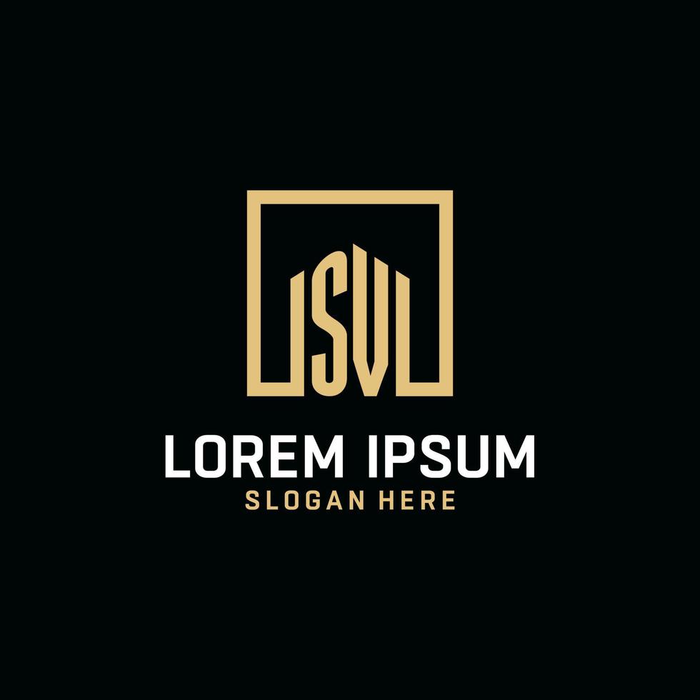 SV initial monogram logo design with square shape design ideas vector