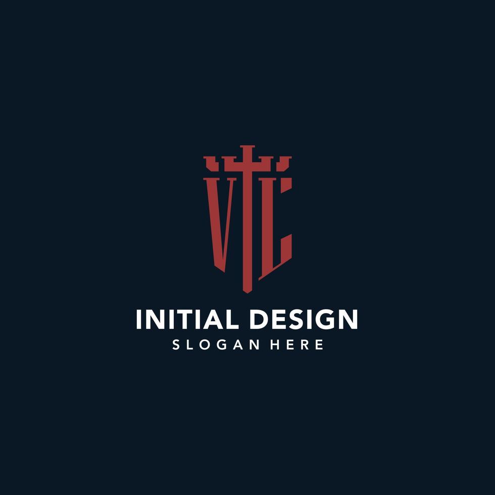 VL initial monogram logos with sword and shield shape design vector