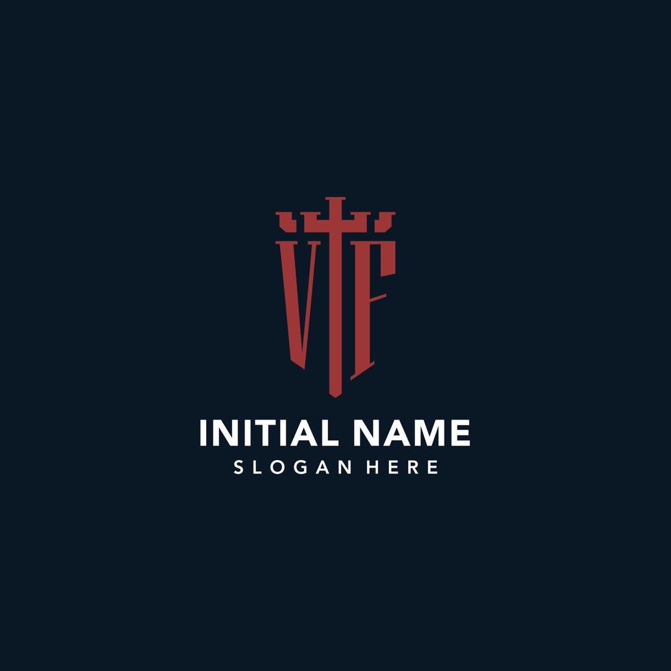 VF initial monogram logos with sword and shield shape design vector