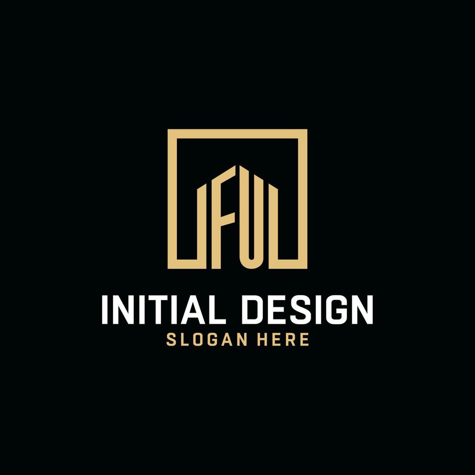 FU initial monogram logo design with square shape design ideas vector