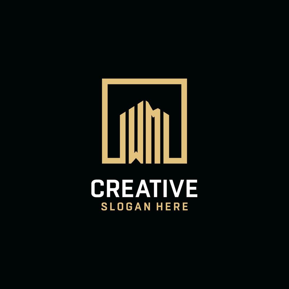 WM initial monogram logo design with square shape design ideas vector