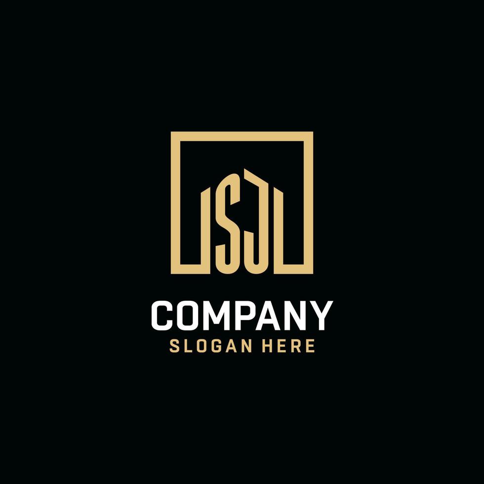 SJ initial monogram logo design with square shape design ideas vector