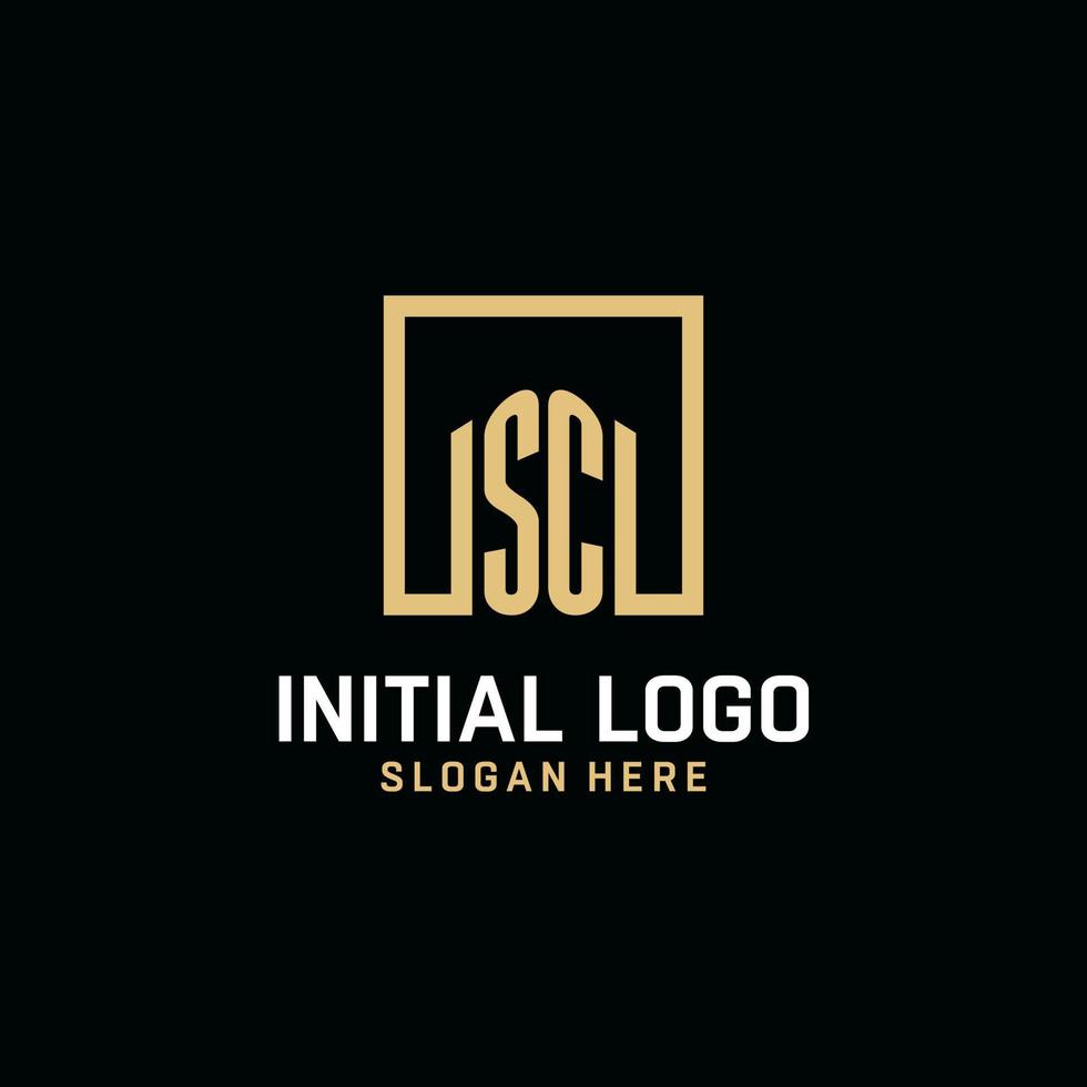 SC initial monogram logo design with square shape design ideas vector