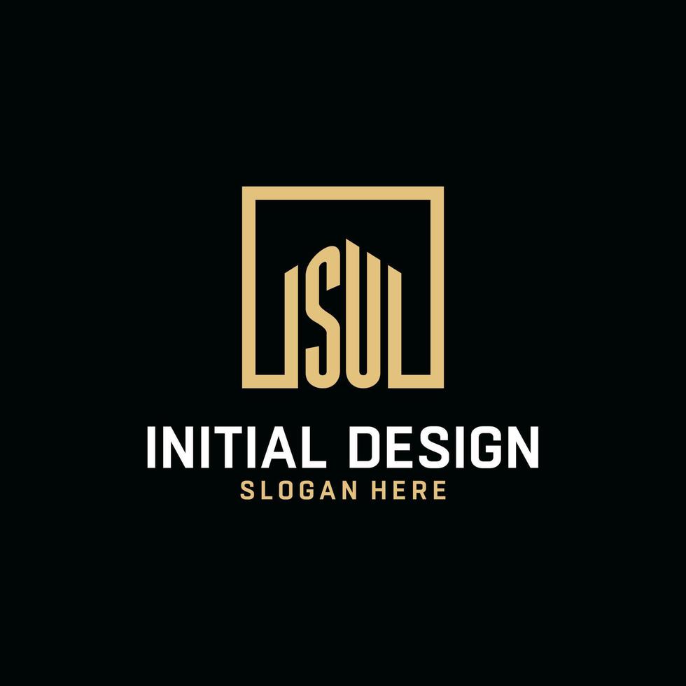 SU initial monogram logo design with square shape design ideas vector