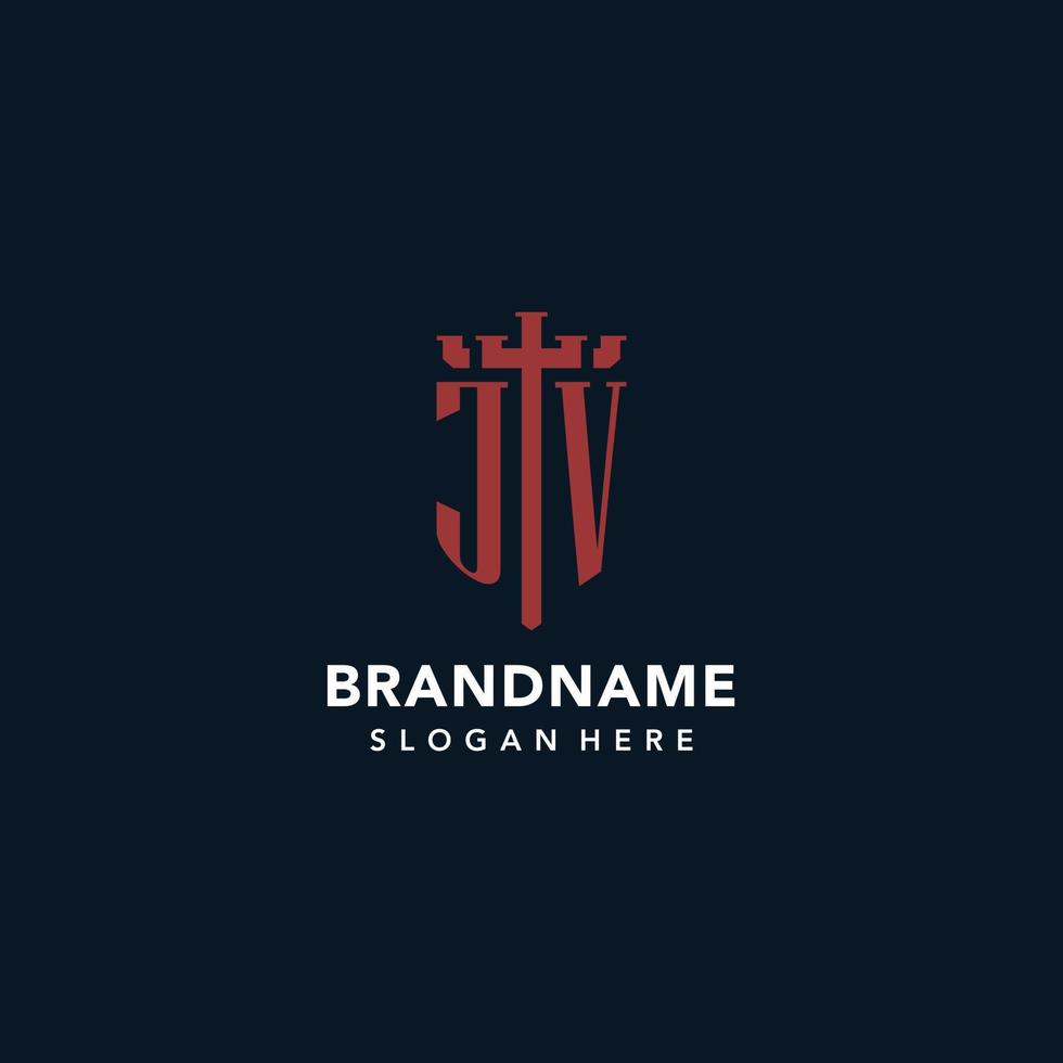 JV initial monogram logos with sword and shield shape design vector