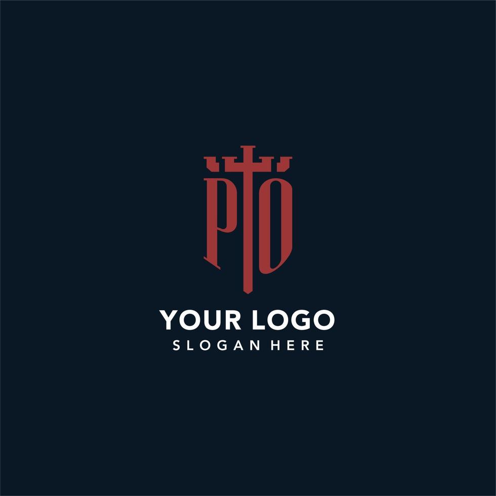 PO initial monogram logos with sword and shield shape design vector