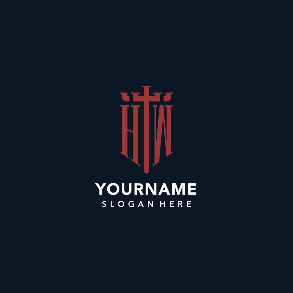 HW initial monogram logos with sword and shield shape design vector