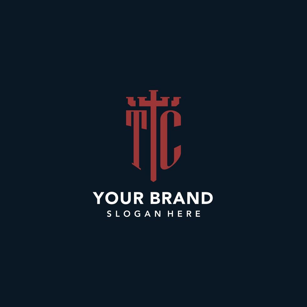 TC initial monogram logos with sword and shield shape design vector