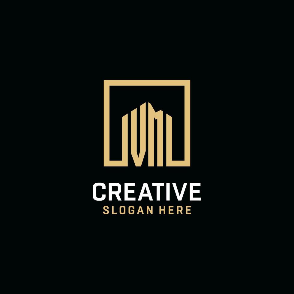 VM initial monogram logo design with square shape design ideas vector