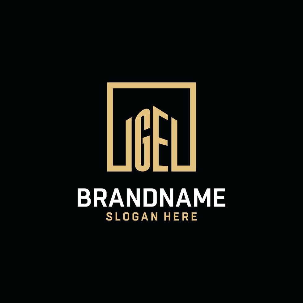 GE initial monogram logo design with square shape design ideas vector