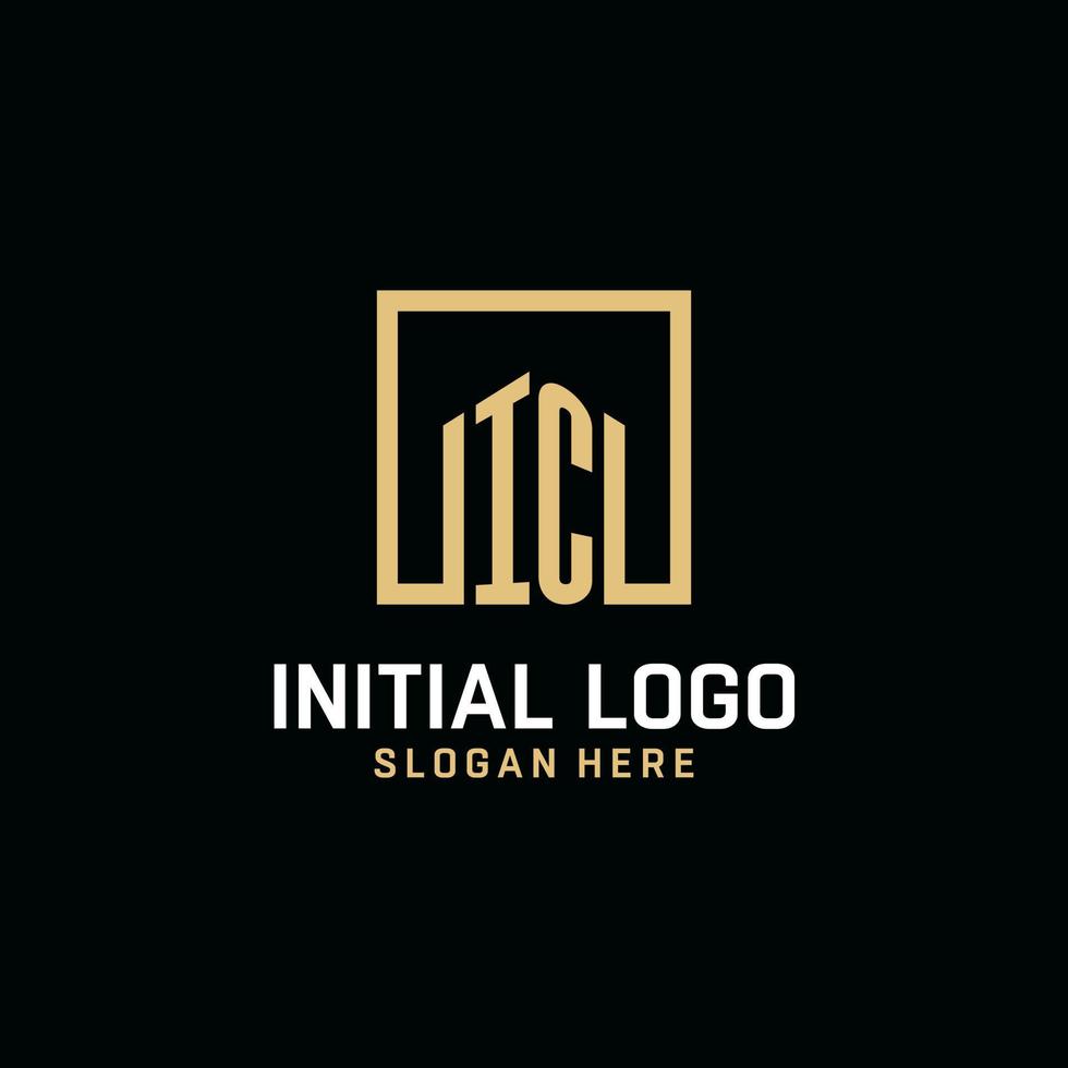 IC initial monogram logo design with square shape design ideas vector