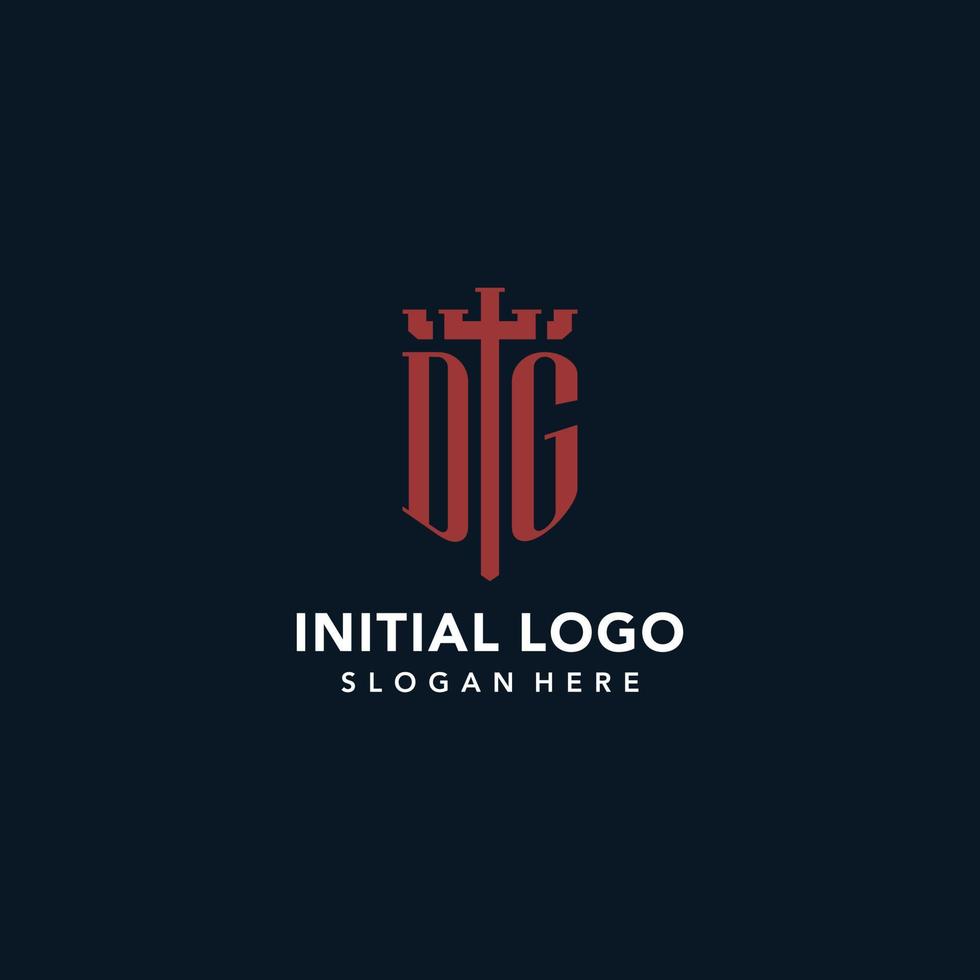 logotipos de monograma inicial dg con diseño de forma de espada y escudo vector