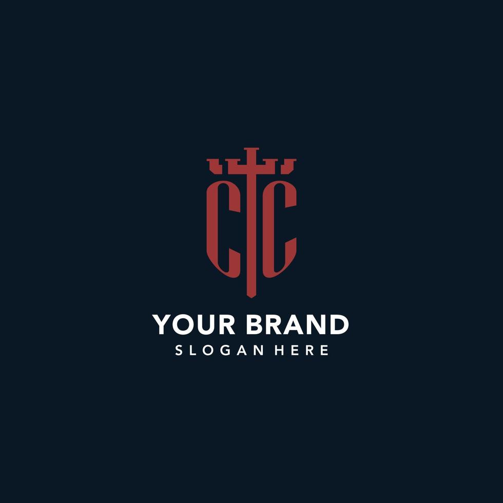 CC initial monogram logos with sword and shield shape design vector