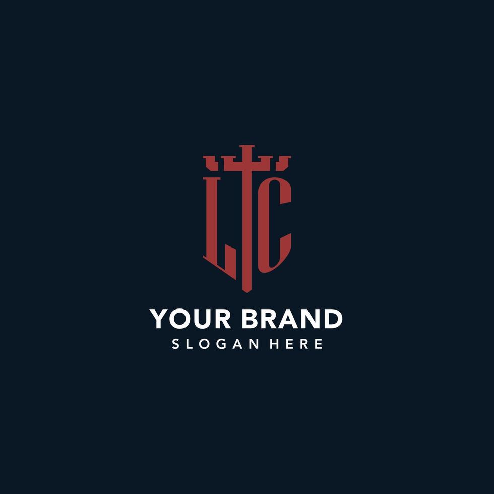 LC initial monogram logos with sword and shield shape design vector