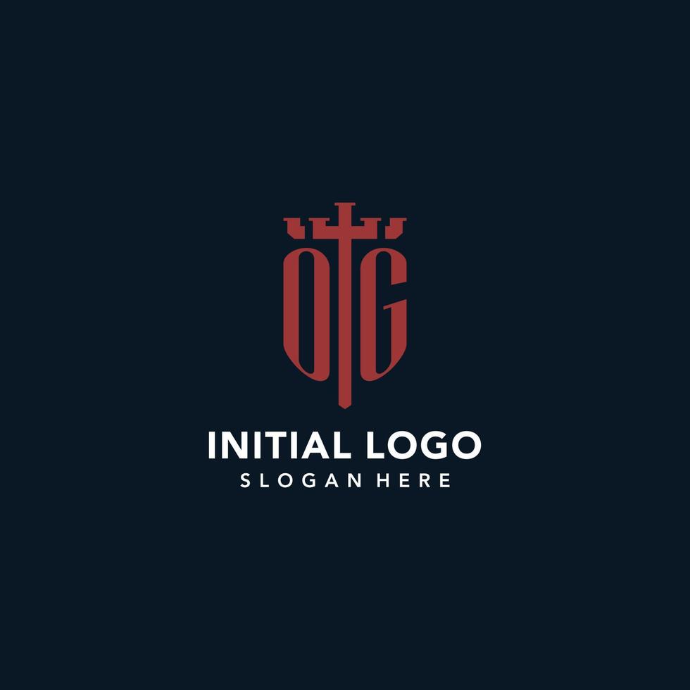 OG initial monogram logos with sword and shield shape design vector