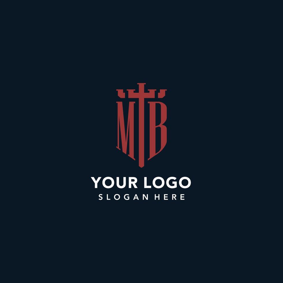 logotipos de monograma inicial mb con diseño de forma de espada y escudo vector