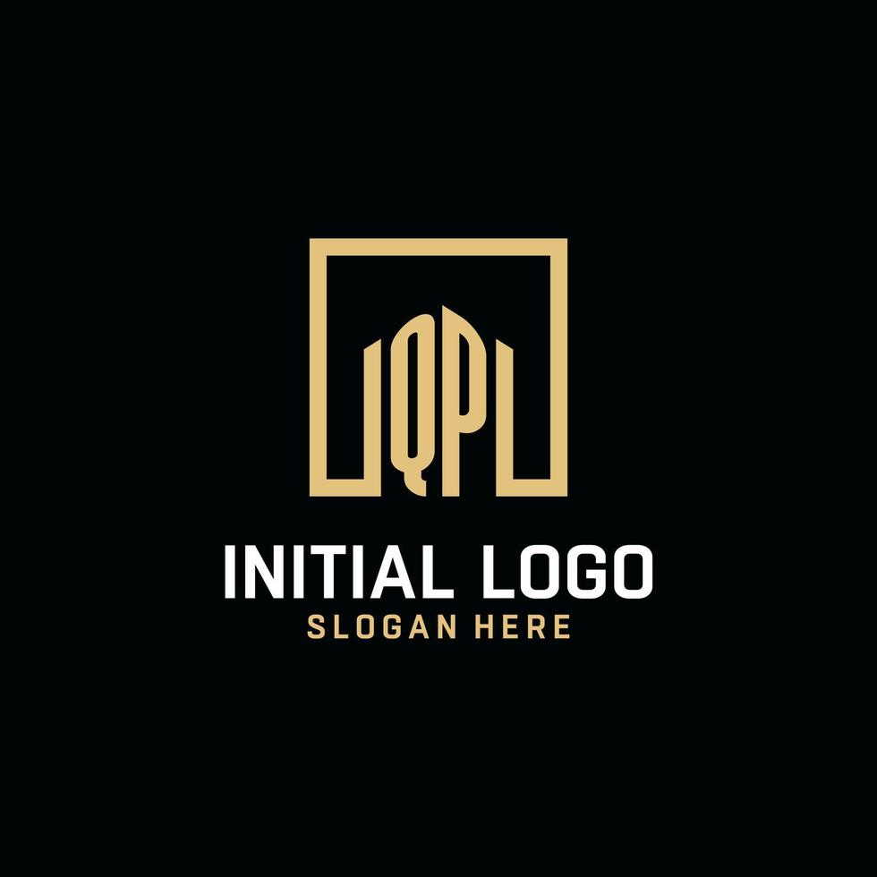 QP initial monogram logo design with square shape design ideas vector
