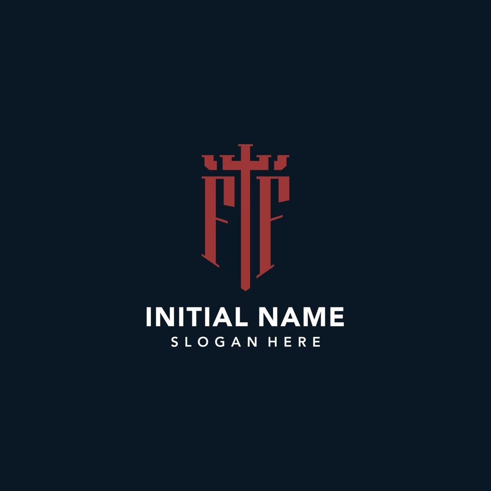 FF initial monogram logos with sword and shield shape design vector